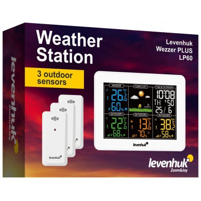 Levenhuk Wezzer PLUS LP60 метеостанция с цветным экраном и тремя внешними термогигродатчиками